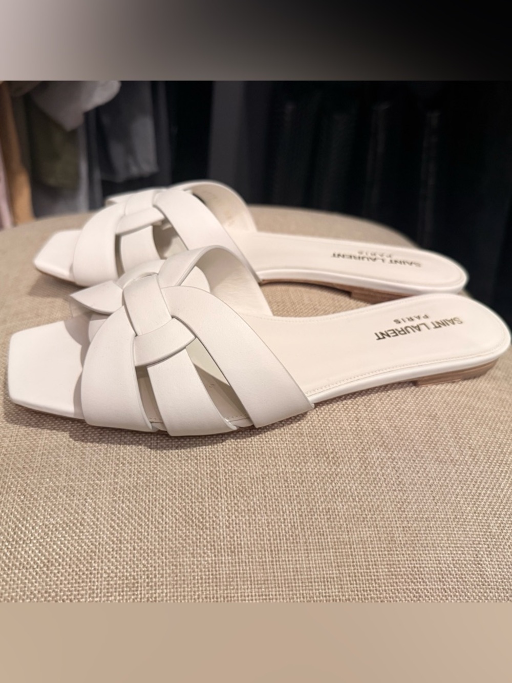 Saint Laurent Tribute White Leather Slide Sandals Flats Size 38.5 worn once box - Picture 6 of 11